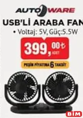 AUTOWARE USB'Lİ ARABA FANI